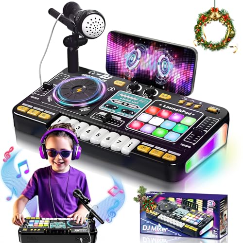 OZMI Kids DJ Music Mixer Table Board Set Toy with Microphone, Lights – Interactive Musical Toys for Ages 3-12 | 100+ Sounds, Piano Keys, Disco Mode, Rechargeable for Kids Boys & Girls