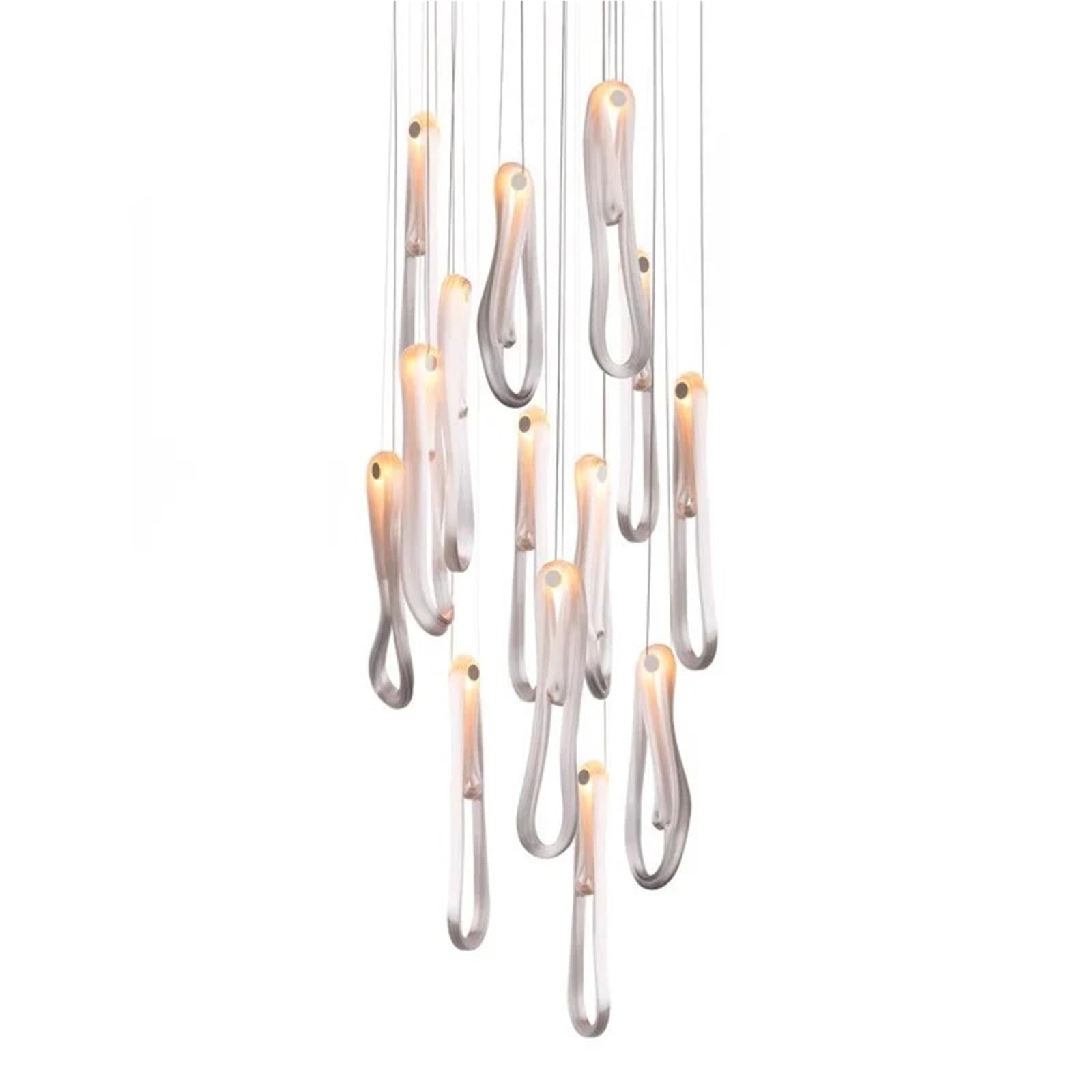 WAQIDCXBOA Nordic LED Glass Ceiling Chandelier Ribbon Lampshade Suitable for Living Rooms and Stairwells Metallic Dimmable