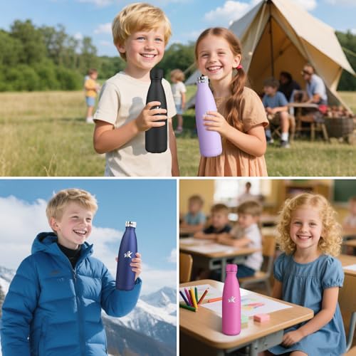 Trinkflasche Edelstahl, Trinkflasche Kinder, 500ML BPA-frei, Thermosflasche, Wasserflasche Doppelwandig, Trinkflaschen Kohlensäure Geeignet, Thermosflasche Sport für Fitness, Gym, Fahrrad 6