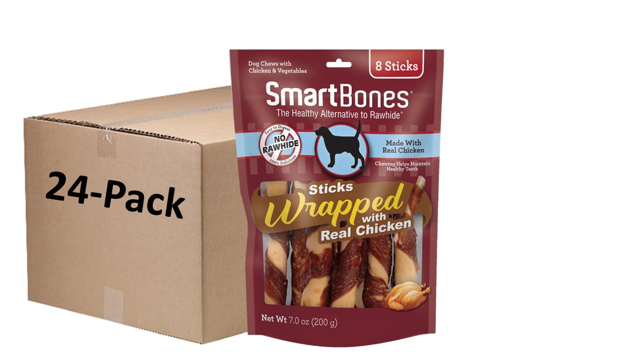 SmartBones Chicken-Wrapped Sticks, Treat Your Dog to a Rawhide-Free Chew Made With Real Chicken and Vegetables, 8 Count (Pack of 24)