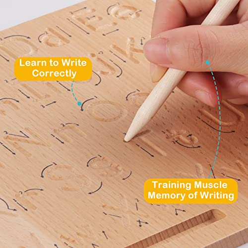 Cdbovid Wooden Letters Practicing Board,Double Sided Wooden Alphabet,Numbers,Shapes Tracing Tool Learning To Write Abc Educational Montessori Toys Game Gift For Preschool 3 4 5 Years Old Kids #TOP1