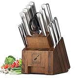 imarku Knife Set, Premium Knife Set for Kitchen with Block, 16PCS Japanese Knife, Sharpener Included, Dishwasher Safe Knife Ergonomic Handle, Best Gift, Brown