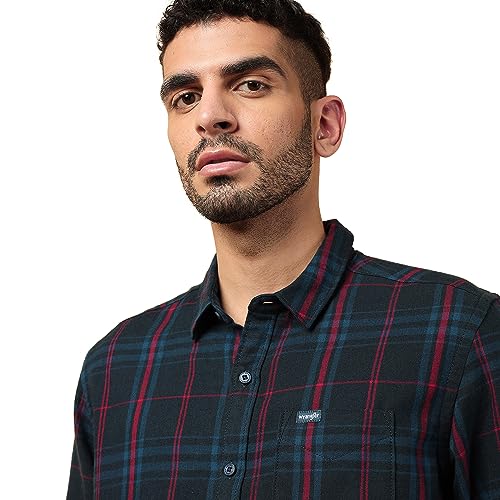 Image of Wrangler Men's Checked Blue Shirt (Regular)