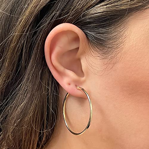 Image of Italian 14k Yellow Gold High Polished Round Hoop Earrings