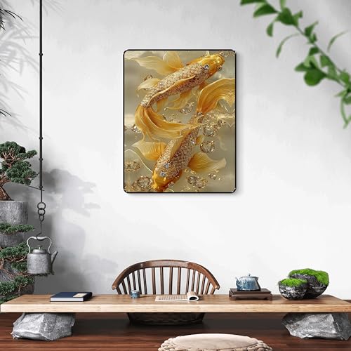 Image of SAF Luxury 3D Golden Koi Fish Wall Art for Wealth & Prosperity | Black Frame Sparkle Lamination Vastu Painting | Feng Shui Lucky Fish Wall Decor for Home & Office (14 Inch x 11 Inch) K-36118