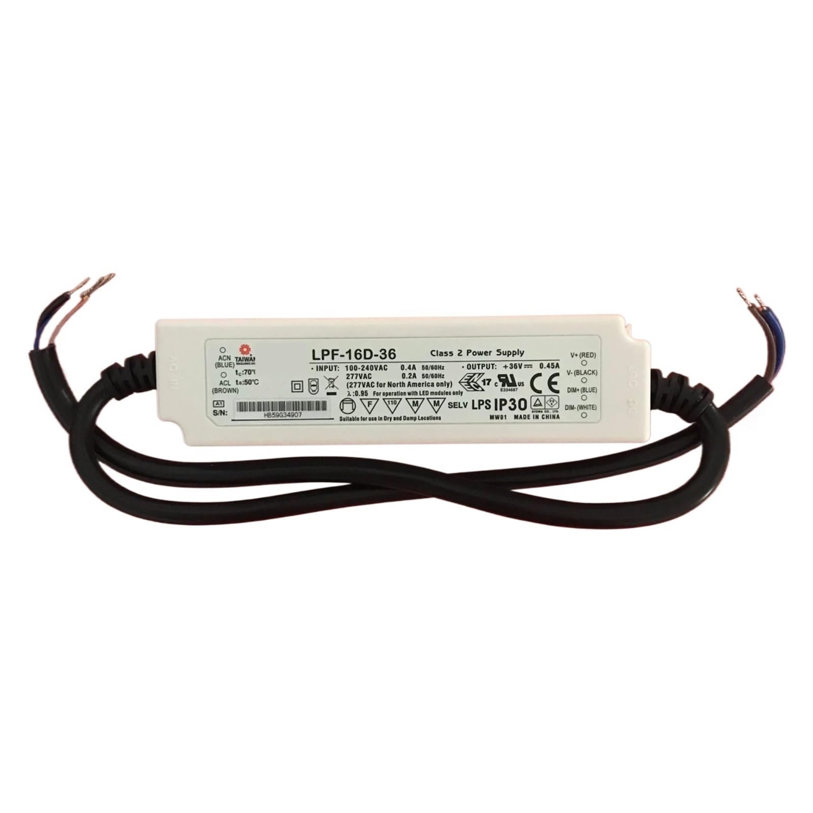 BRODEFUP 16W LED Driver LPF-16D-12V 15V 20V 24V 30V 36V 42V 48V 54V(LPF-16D-48)