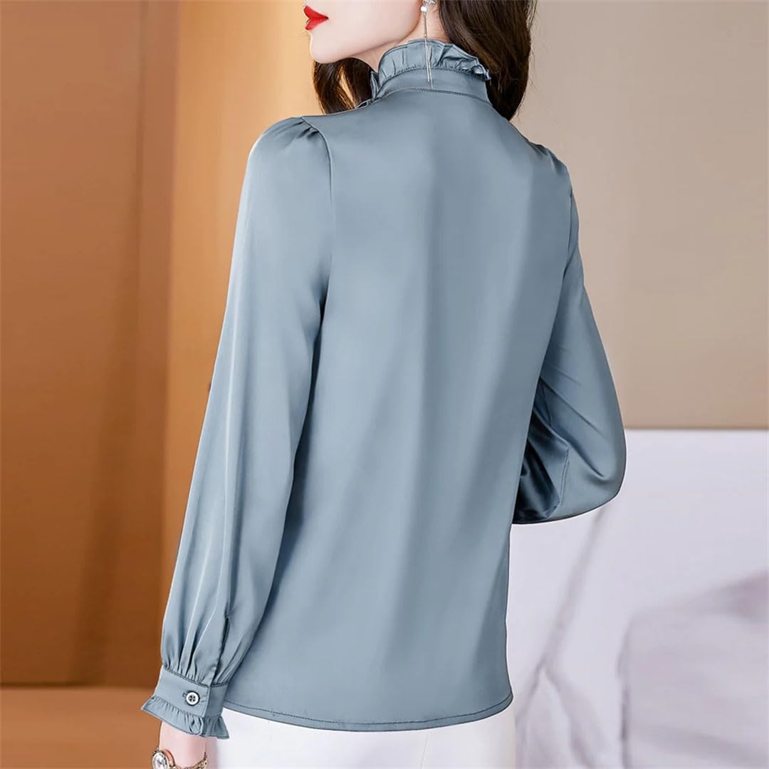 Camicetta da donna in raso a maniche lunghe e camicette da ufficio stile coreano streetwear camicie
