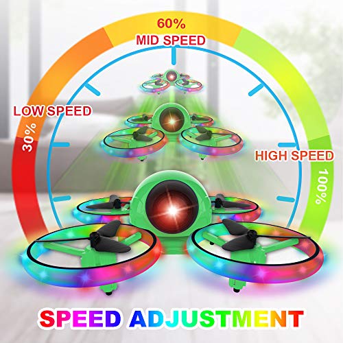 Dwi Dowell   in 10 Minutes Long Flight Time Mini Drone for Kids with Blinking Light One Key Take Off Spin Flips Crash Proof RC Nano Quadcopter Toys Drones for Beginners Boys and Girls, 2 Battery, Green