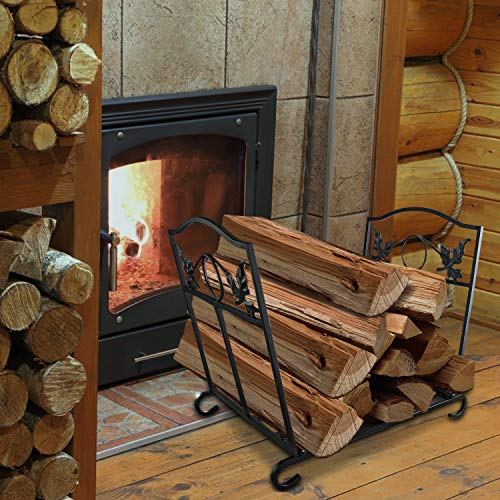 WBHome Large Capacity Firewood Rack Log Holder Wrought Iron, Firewood Stove Stacking Rack Logs Bin Firewood Storage Carrier, for Outdoor/Indoor - Thumbnail 3