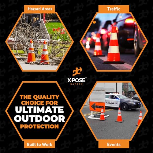 Image of Xpose Safety 28 inch Orange Traffic Cones, 24-Pack, 6 inch & 4 inch Collar
