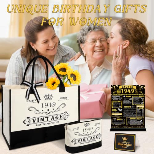 Image of 77th Birthday Gift for Women-Vintage 1949 Canvas Tote Bag,Makeup Bag,Poster