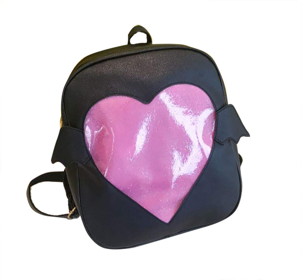 TOKYO-TIta Bags Backpack Wing Heart Bag Transparent PU Leather Heart Lolita (Black)