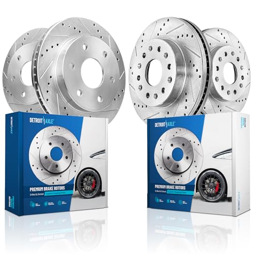 Image of Detroit Axle - Brake Rotors for Toyota Tundra Sequoia Lexus LX600 13.94 inch inch Front and 13.19 inch inch Rear Drilled and Slotted Disc Brake Rotors Replacement