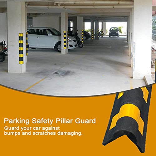 Image of LADWA 1000 mm 2 Peices Parking Safety Pillar Guard, Rubber Corner Bounce Shaped Guard with Yellow Reflective Tapes for High Visibility - (Pack of 2)