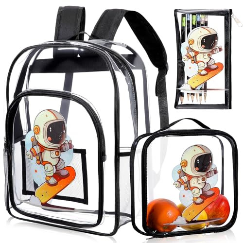 3 Pcs Kids Clear Backpack with Lunch Bag Pencil Case 16
