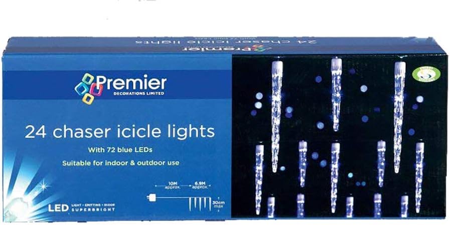 24 Chaser Icicles with 72 Blue LEDs - Premier Christmas Lights LV081336B