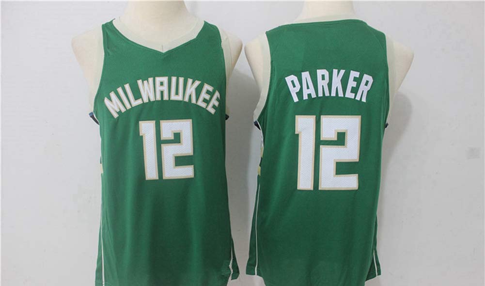 Fan Jersey T-Shirt Basketball Suit Men Milwaukee Bucks #12 Jabari Parker Competition Sleeveless Vest Quick-Drying Sportswear (165CM~190CM)