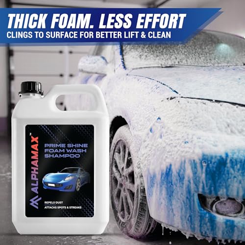 Image of ALPHAMAX Foam Shampoo for Car Wash - 5L Bottle, Honey Thick with Super Suds, Remove Tough Dirt & Safe on Paint, pH Neutral Premium Liquid, Thick Foam with Shine Enhancing Formula