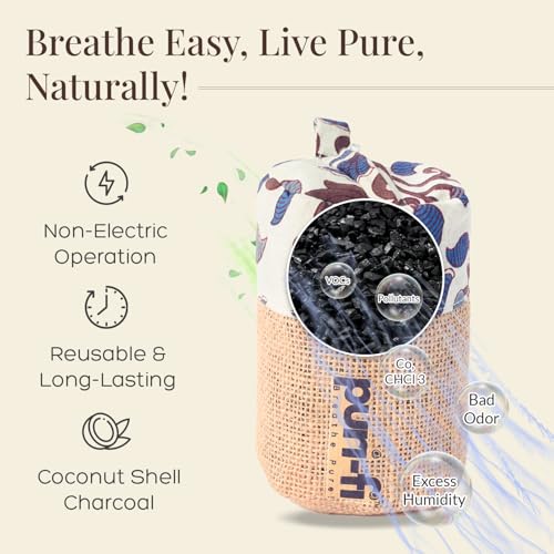 Image of Charcoal Air Purifier (Tropical Bloom) - Non-Electric, Reusable Odor & Moisture Absorber with Coconut Shell Charcoal for Home, Car, Closet & Office. 250g, Pack of 2