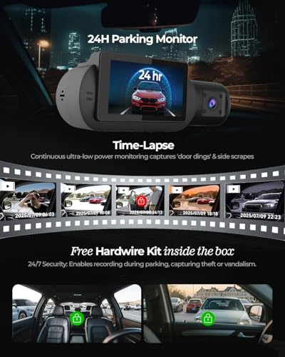 Image of PRONOD 6K Triple Dash Cam for Car Front and Rear | Dashcam for Car with Mic | AI Voice Control, ADAS, 2.45 inch Display, Sony Starvis 2 Sensor, GPS Tracking, WiFi App, 24H Parking Mode, Supports 512GB