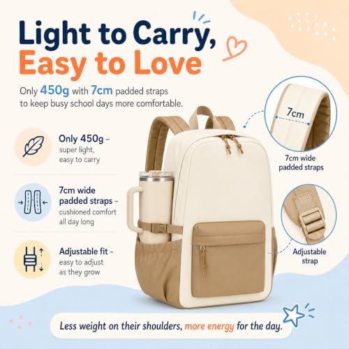 Image of LOIDOU Backpack for Girls School Backpacks Bookbags for Elementary Middle School Women Laptop Backpacks (Brown Beige, L-17)