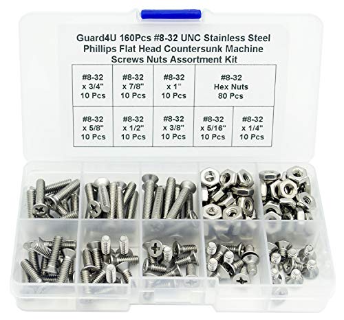 Vis cruciformes UNC #8-32 en acier inoxydable, assortiment de 160 pièces
