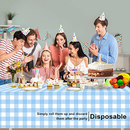 Likajon 6 Pack Blue And White Checkered Tablecloth, Blue Plastic Table Cloths For Parties Disposable, 54 X 108 Inch Waterproof Rectangular Blue Gingham Camping Tablecloth For Birthday, Party, Picnic #TOP3