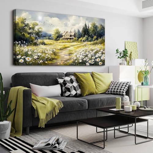 ERQINHUA Large Wall Art For Living Room Canvas Wall Decor For Bedroom Field Scenery Flower Watercolour Painting Office Decorations Stretched And Framed Wall Pictures Artwork Home Decor 30"X60"