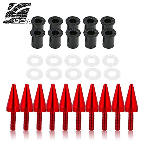 AeroBon 10 Pieces Aluminum Spike Motorcycle Windscreen Bolts/Windshield Screws (Red)