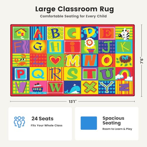 ABCarpet Classroom Rug - 7'6" x 13'1" Large Alphabet Carpet with 24 Seating Spots, Washable ABC Rug for Preschool, Kindergarten, Daycare, Elementary School, Nursery Decor - image 5