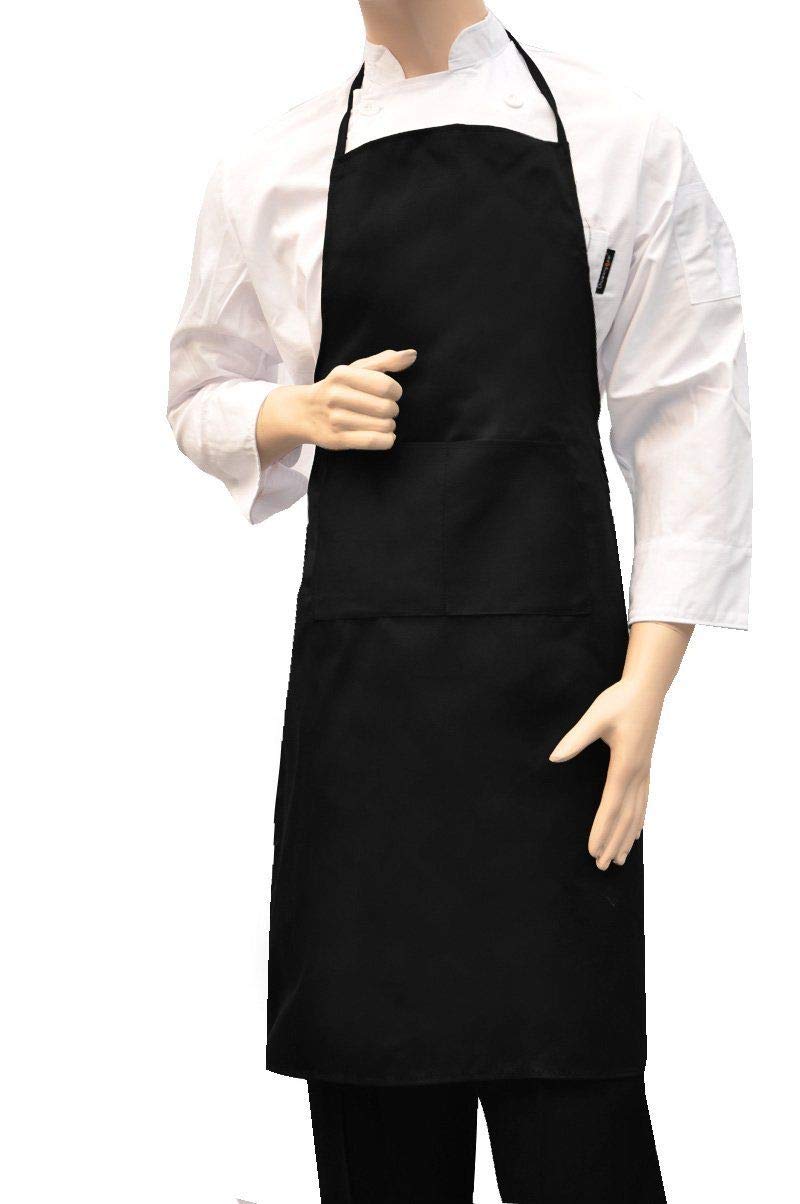 Black Pepper Polycotton Halter Neck Bib Apron-No Pocket for Chefs, Waiters, Restaurants, Black, Pack of 1