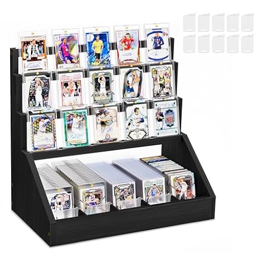 Emfogoo Soporte de exhibición de tarjetas de intercambio de 3 niveles, estuche de almacenamiento de tarjetas de madera con 5 filas y tapones para tarjetas, soporte para tarjetas deportivas y de fútbol | Ya disponible en tu tienda friki favorita! En mundofriki.es! Emfogoo Soporte de exhibición de tarjetas de intercambio de 3 niveles, estuche de almacenamiento de tarjetas de madera con 5 filas y tapones para tarjetas, soporte para tarjetas deportivas y de fútbol | Ya disponible en tu tienda friki favorita! En mundofriki.es!