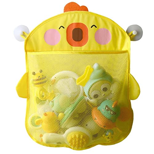 お風呂おもちゃ袋 お風呂ハンモック ひよこ 可愛い 吸盤式 速乾 大容量 多用途 子供玩具 収納ネット お風呂場 子供部屋−42*43cm (黄色)