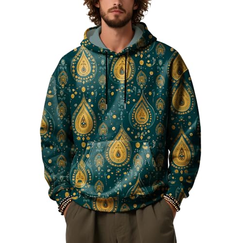 Men's Pullover Sweatshirt Hoodie Boho Floral Casual Paisley Print Vintage Long Sleeve Fall Sweatshirts with Pocket