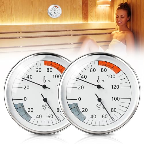 2 Stück Sauna Thermometer Hygrometer 2in1 Saunathermometer, Thermo-Hygrometer Thermomete Sauna Zubehör Thermometer-Hygromete Für Sauna, Bad, Keine...