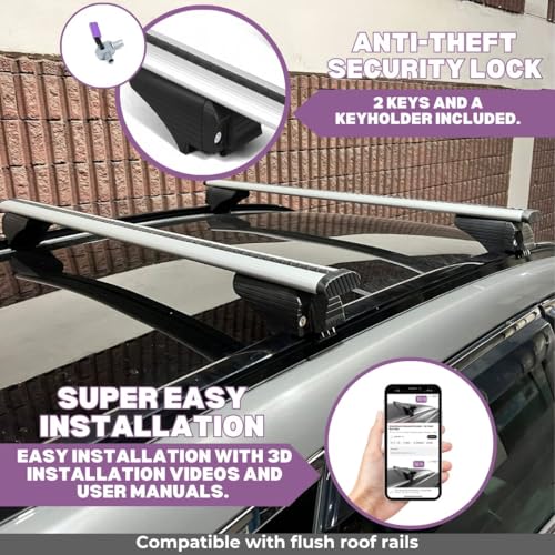 Image of ERKUL Roof Rack Cross Bars for Chevrolet Chevy Trax 2024-2026 | Aluminum Crossbars with Anti Theft Lock for Rooftop | Compatible with Flush Rails - Silver