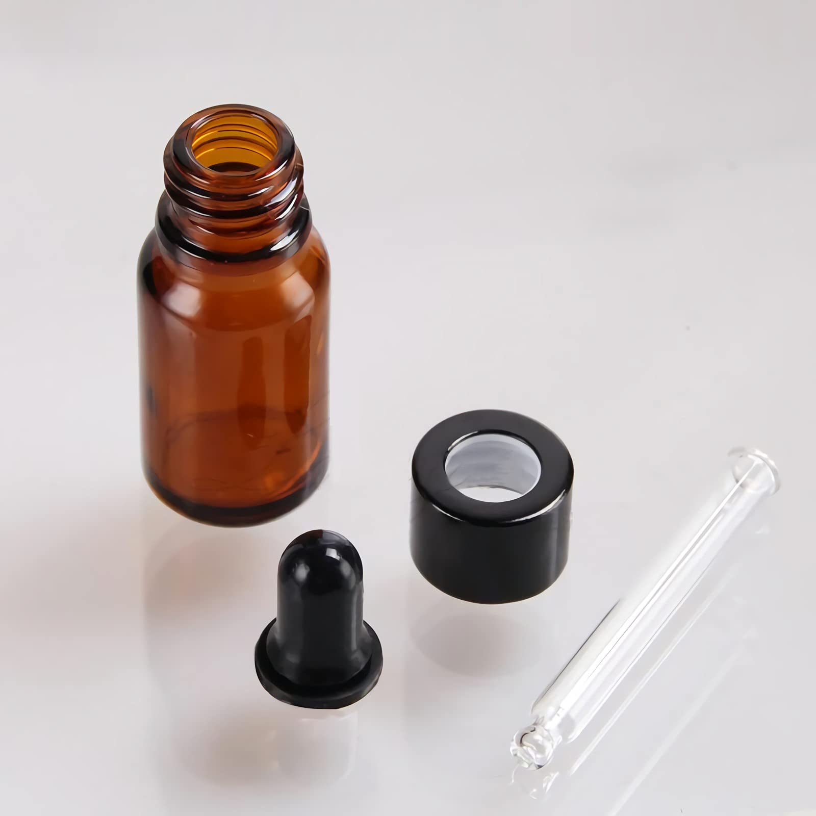 24 Pieza, Vacío 50ml Marrón Ámbar Botellas de Botellas de Cuentagotas Cristal, con anillo de negro y pipeta, para Aceite Esencial, Masaje,Fragancia, Aromaterapia, Laboratorio