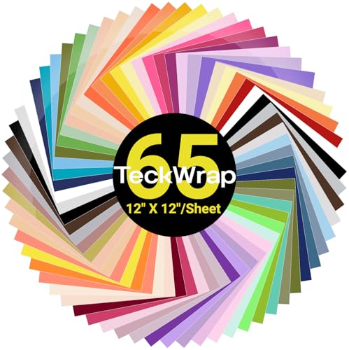 TECKWRAP Permanent Adhesive Vinyl Bundle - 65 Pack 12 x 12 Outdoor Vinyl Sheets (Glossy Matte Ultra Matte) Assorted Colors for Most Cutting Machines Party Decoration DIY Stickers Home Decals