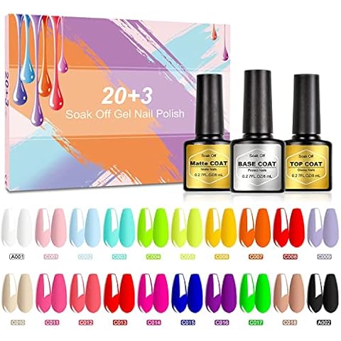 SHOWNAIL Gel Nail Polish Set, 23Pcs Glowing in Dark Gel Polish Soak Off Gel Polish Set with Base Glossy Matte Top Coat, Neon Mint Red White Black Gel Nail Gel Kit DIY Collection Christmas Gifts Cover