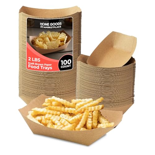 HOME GOODS MARKETPLACE Kraft Paper Food Trays, 2lb Leak Resistant Trays, 100 Count, Great for Everything from Fries and Burgers to Salads and Desserts, 100 Brown Trays