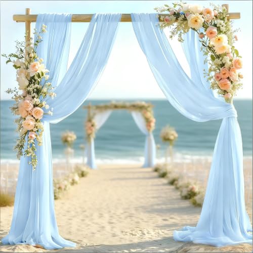 Image of Light Blue Wedding Glitter Arch Draping Fabric 29 inch x 6.5 Yards 2 Panels Sheer Backdrop Curtains Drapery for Summer Wedding Ceremony Birthday Party Indoor Ceiling Decor