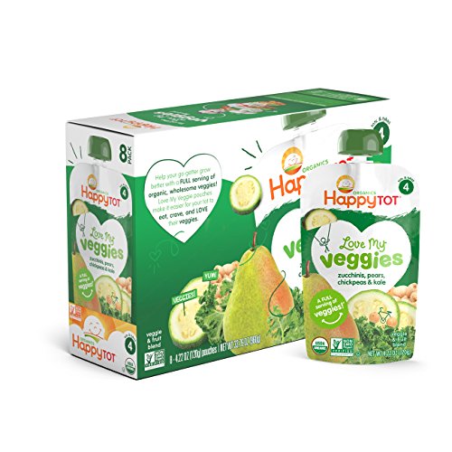 Happy Tot Organic Stage 4 Baby Food, Love My Veggies, Zucchini/Pear/Chickpeas & Kale, 4.2 Ounce (Pack of 8)