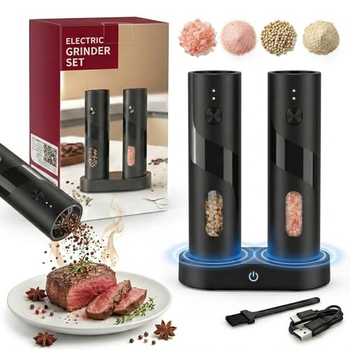 Consejos para Comprar Molinillos de pimienta para comprar online. 39 LOTUSART Electric Pepper Mill, Molinillo de Pimienta y Sal Eléctrico Recargable USB, Juego de 2 de 110ml, Grosor Ajustable, Ideal para la Cocina y como Regalo, con Luz LED