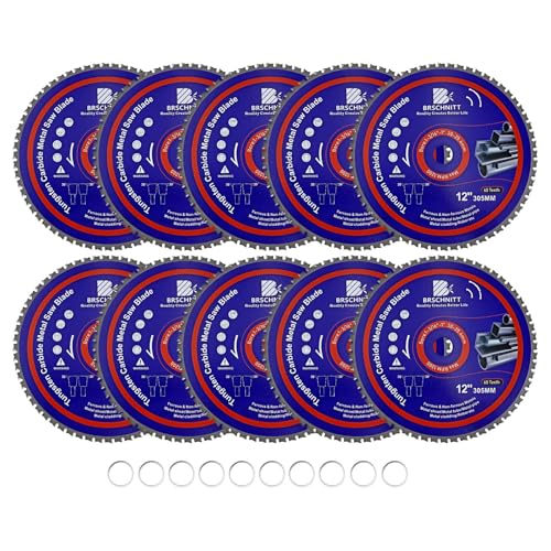 12" Metal Cutting Circular Saw Blade - BRSCHNITT 10pcs Tungsten Carbide Tipped TCT Saw Blades for Iron, Iron Pipe, Ferrous Metals 60T Arbor:1-3/16"/1"