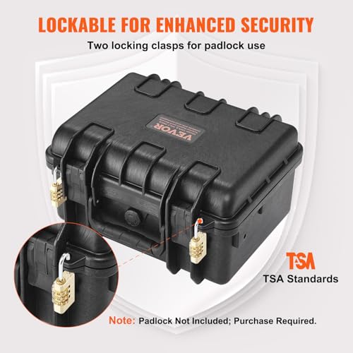 VEVOR Hartschalenkoffer für Pistolen mit vorgeschnittenem PU-Schaum, Wasser- und staubdichter Hartschalenkoffer für 2 Pistolen, Transportkoffer Gewehrkoffer, abschließbarer Pistolenkoffer, schwarz