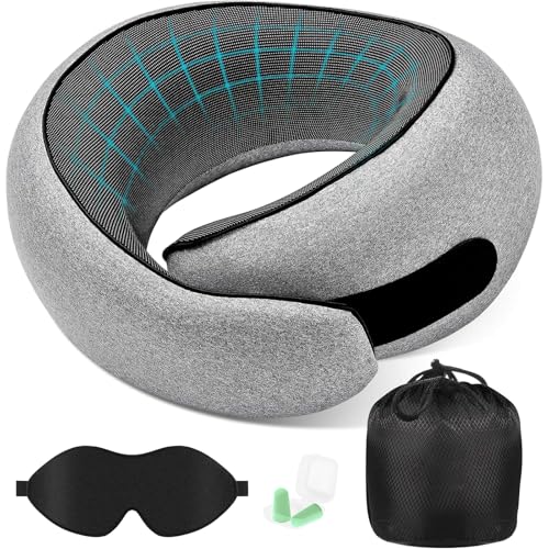 Kazaigou Coussin de Voyage – Oreiller de Voyage Ergonomique en Mousse Mémoire, Compact et Confortable pour Avion, Train et Voiture