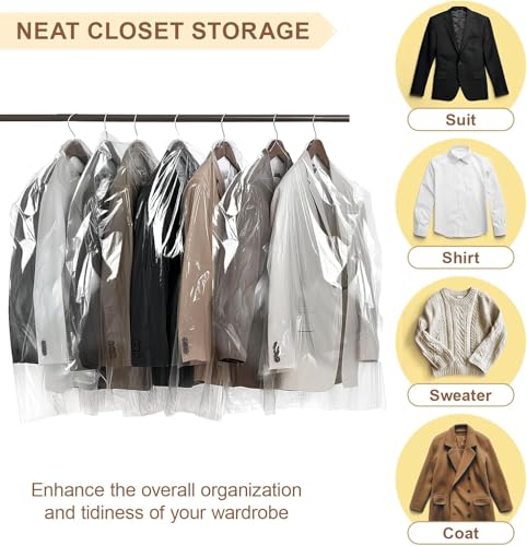 Image of RAAHII 30 piece transparent plastic garment dustproof hanger clothes storage bag for suit, Blazer cover, coat covers with zip for wardrobe storage of jacket,saree. (Blazer /suit cover, pack of 30)