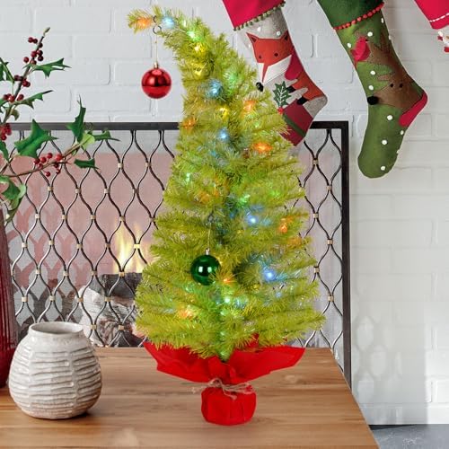 Table Top Christmas Tree, 3Ft Bendable Artificial Small Christmas Tree Pre-lit Christmas Table Centerpieces Mini Xmas Trees with 16.4Ft LED Light for Indoor DIY Decor