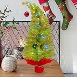 DONGULI Table Top Christmas Tree, 3Ft Bendable Artificial Small Christmas Tree Pre-lit Christmas Table Centerpieces Mini Xmas Trees with 16.4Ft LED Light for Indoor DIY Decor