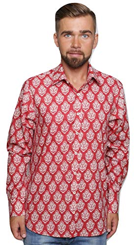 Mirabella Health & Beauty Camisa Floral Manga Larga, Patrón azteca sobre fondo rojo, XL